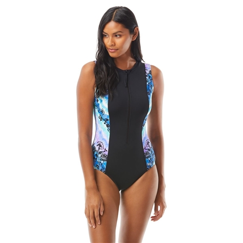 Beach House Sport Thrive Sleeveless Zip Front One Piece Swimsuit - Tie Dye For